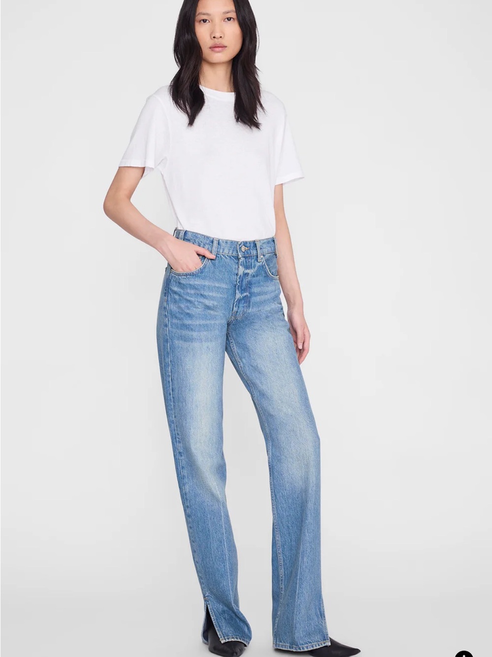 Anine Bing Light Blue Denim Roy Jeans with Contrast Stitching